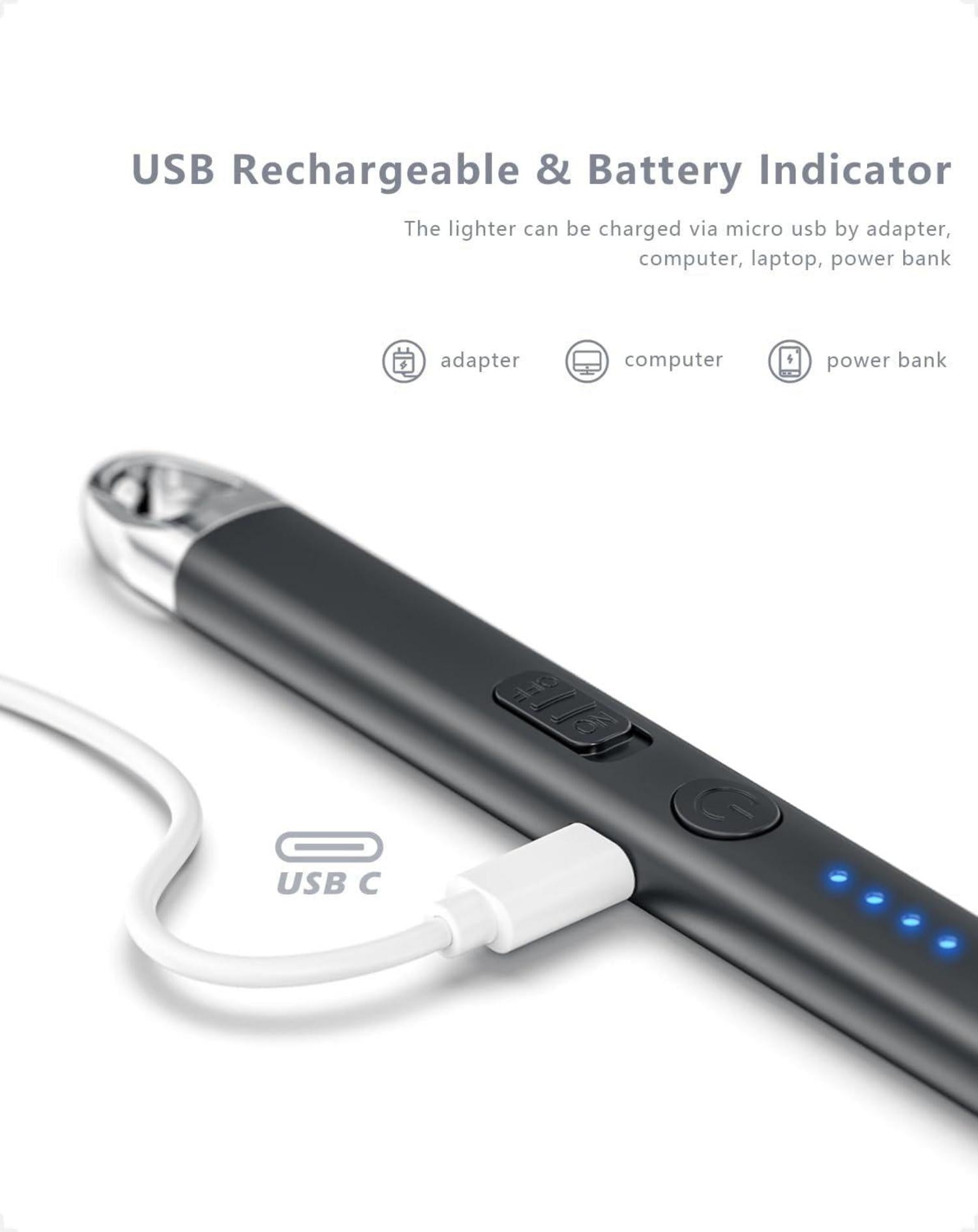 USB Stabfeuerzeug Lichtbogen, Lang, Aufladbar, Winddicht