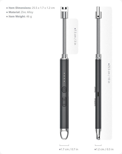 Stabfeuerzeug Lichtbogen Lang USB C aufladbar LED Winddicht Plasma Sichere Feuerquelle