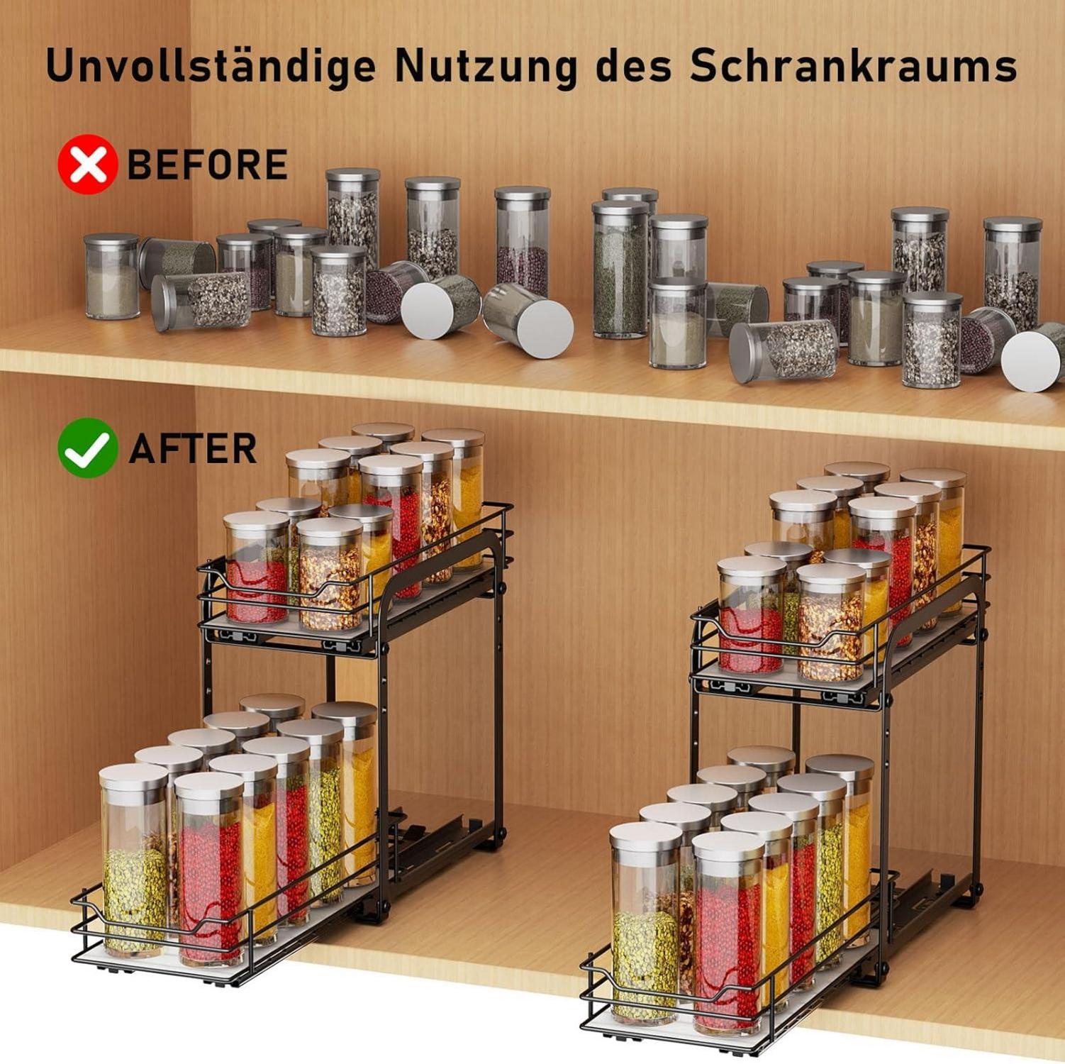 Ausziehbares Gewürzregal 2 Etagen Küchen Organizer, Höhenverstellbar