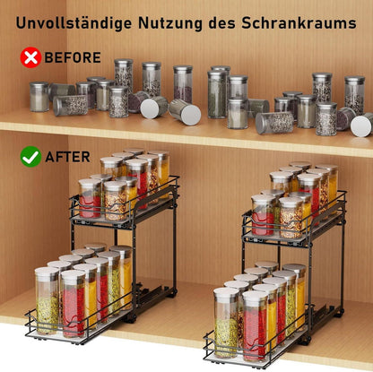 Ausziehbares Gewürzregal 2 Etagen Küchen Organizer, Höhenverstellbar