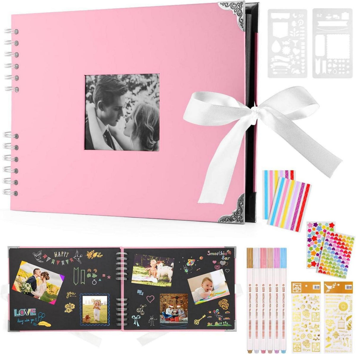 Schwarzes Fotoalbum zum Selbstgestalten mit 80 Seiten Scrapbook