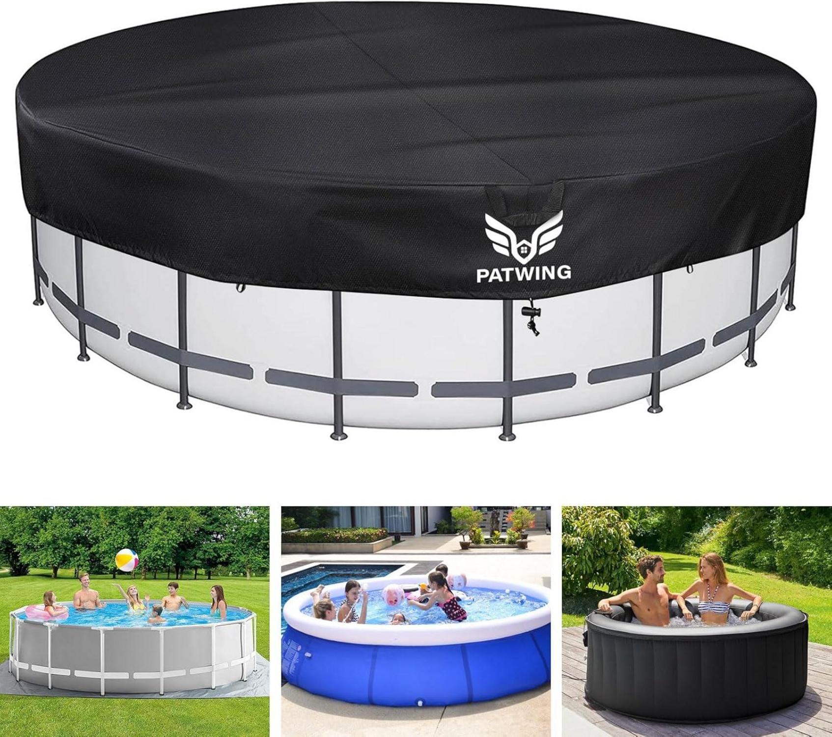 Poolabdeckung Rund 600D Oxford UV-Resistent 310-370cm Pools