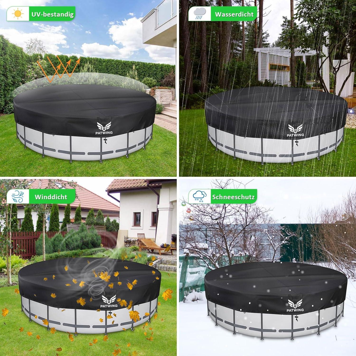 Robuste Poolabdeckung Rund 600D Oxford Hoher Dichte Waterproof 370cm