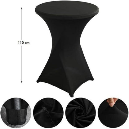 Stretch Stehtischhussen 2er Set Schwarz Ø70-75 x 110 cm