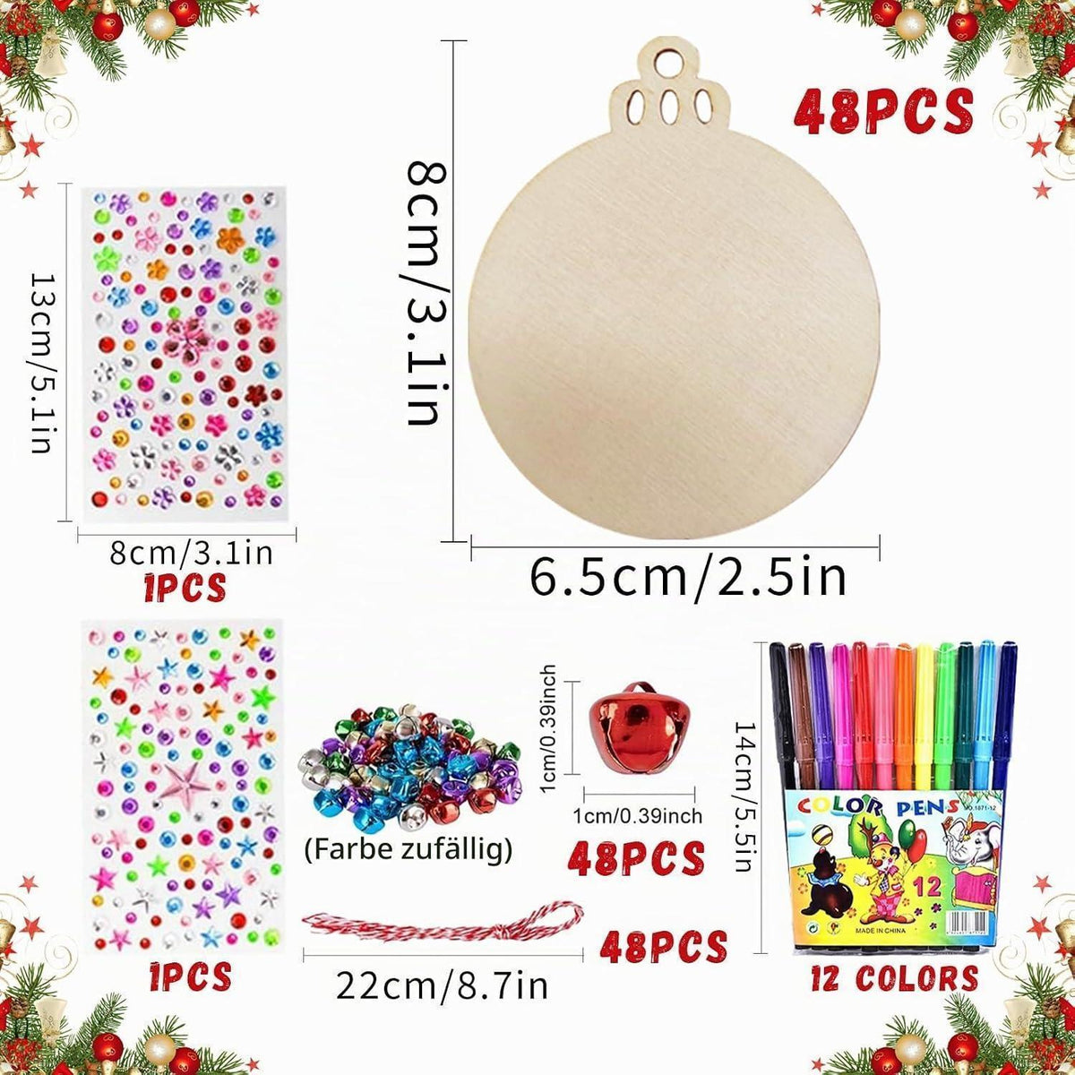 Holzanhänger Weihnachten 48er Bastelset zum Bemalen DIY Deko