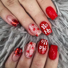 24 Stück Weihnachten Nägel zum Aufkleben Rot Glitzer Acryl Full Cover