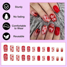 24 Rot Glitzer Weihnachtsnägel Zum Aufkleben Eckig Acryl