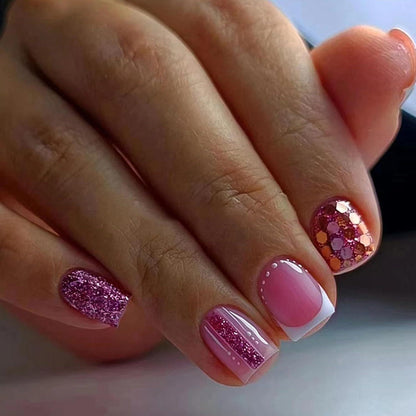 24er Set French Rosa Künstliche Nägel Glänzend Acryl Maniküre