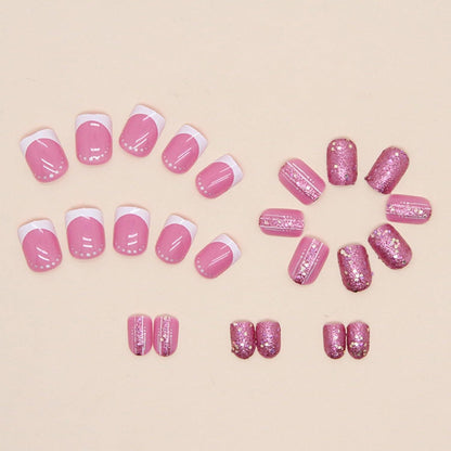 24er Set French Rosa Künstliche Nägel Glänzend Acryl Maniküre
