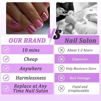 Ceboic Press on Nails French Rosé Rosa Glänzend 24 Stück Kurz Eckig