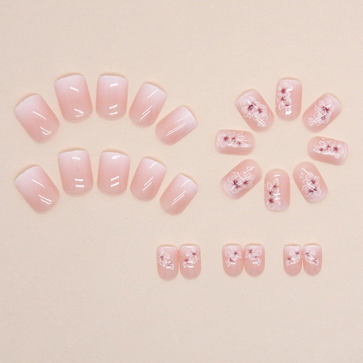 24er Set künstliche Nägel French Weiß Rosa Gradient - Aufklebbare