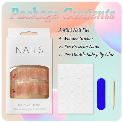 24 Stück Künstliche Nägel French Weiß Glossy Ballerina Falsche Nägel