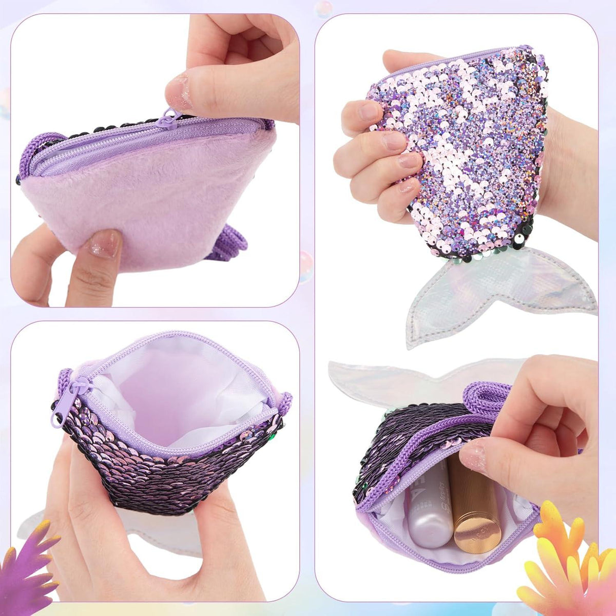 Meerjungfrau Tasche Kinder Pailletten Geldbörse Mini Crossbody 12