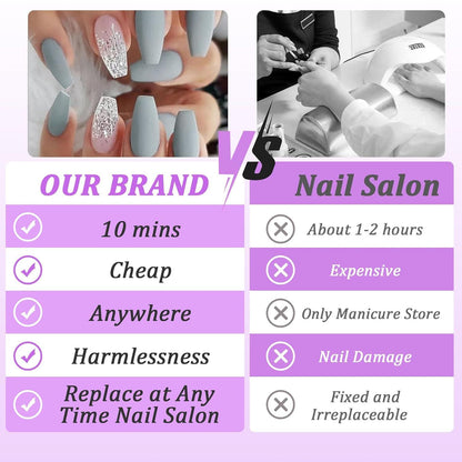 Ceboic 24 Stück Nägel Zum Aufkleben Mittel Sarg Grau Blau Französische Kunstnägel Press on Nails Glänzend Ballerina Künstliche Nägel Acryl Fingernägel
