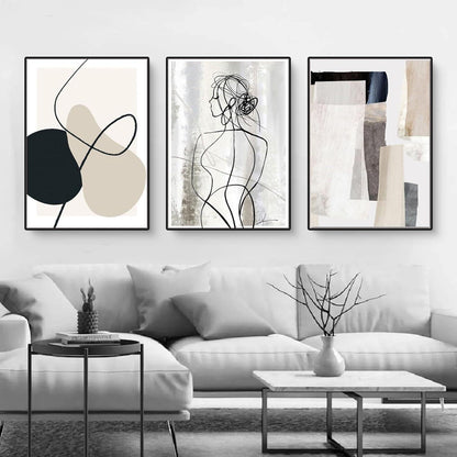 3er Set Abstrakte Geometrie Poster Leinwandbilder Wohnzimmer