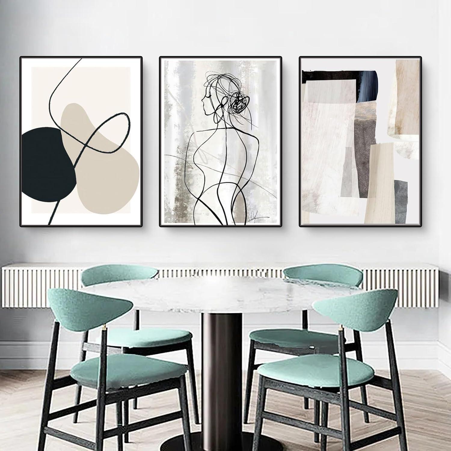Herfair 3er Set Poster Abstrakt Line Geometrie Wandbilder 40x50cm