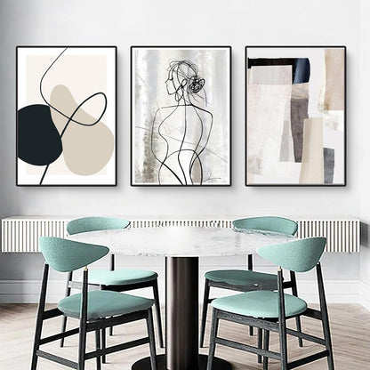 Herfair 3er Set Poster Abstrakt Line Geometrie Wandbilder 40x50cm