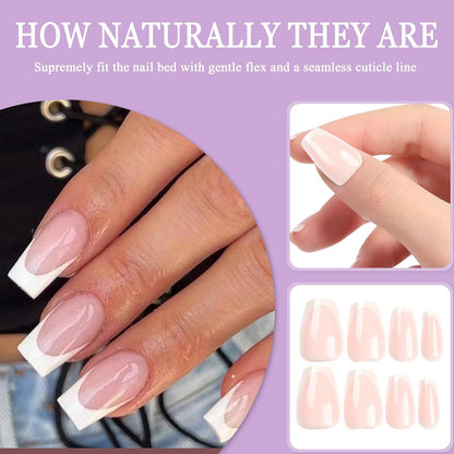 24 Stück Eckige Kunstnägel Press on Nails French Tip Nude