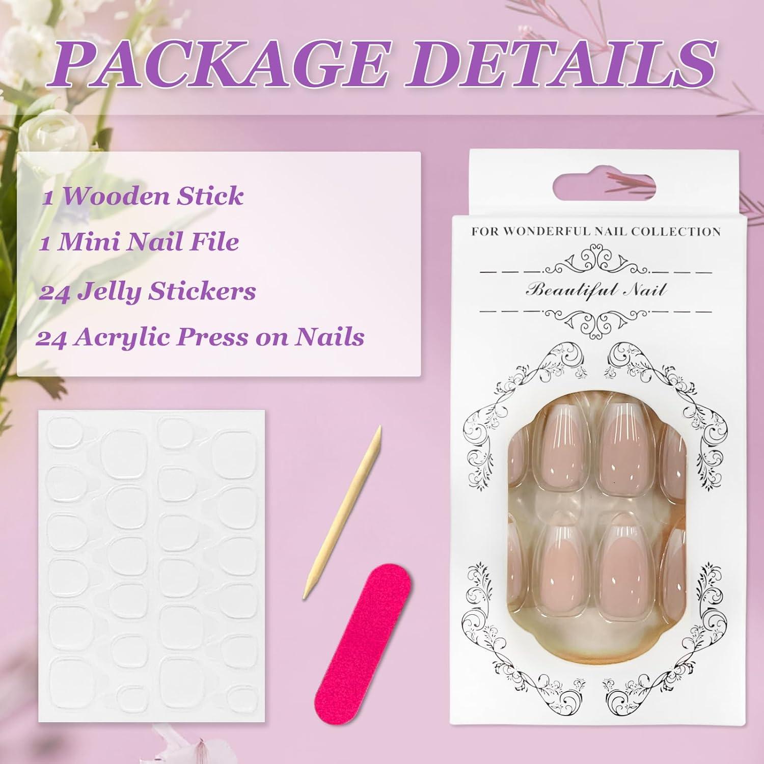 24er Pack Kurze Eckige Nägel French Tip in Nude Weiß - Press on Nails