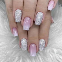 24 Stück Rosa Glänzende Eckige Press On Nägel mit Nagelkleber