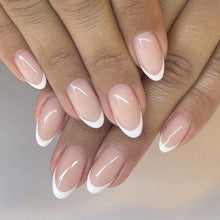 24er Set Oval Glänzende Kunstnägel Weiß Rosa French Press-on Nails