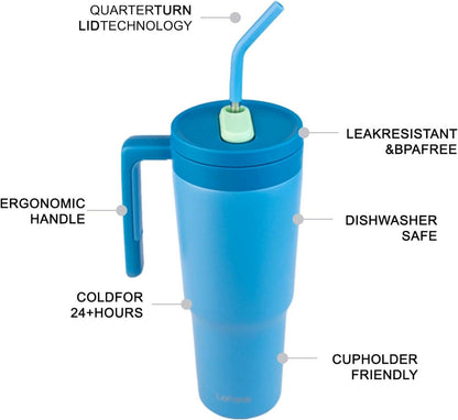 LoFone 1180 ML Edelstahl Thermobecher Strohhalm Marineblau