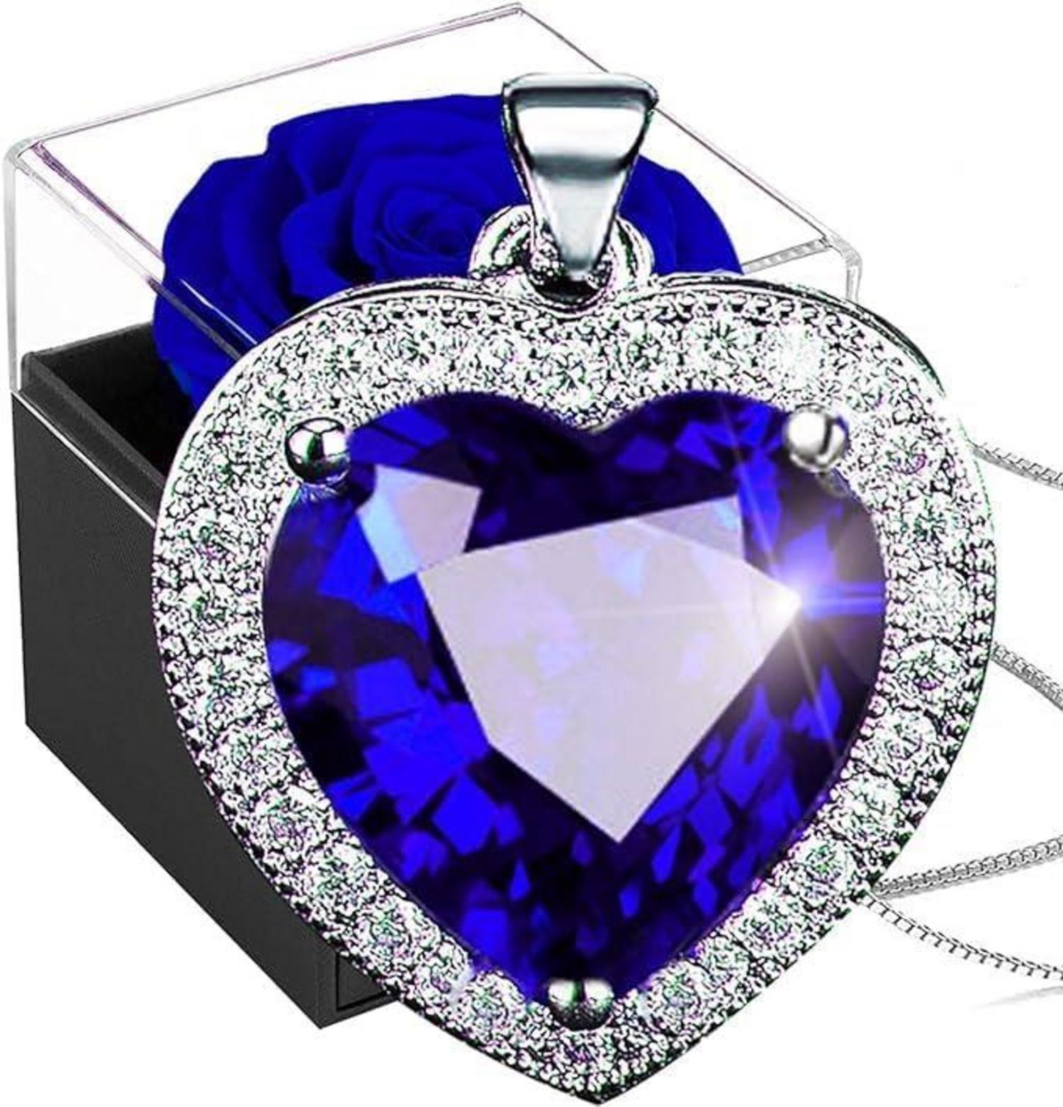 Ewige Rosenkette Blaue Infinity Herz Halskette Geschenkbox