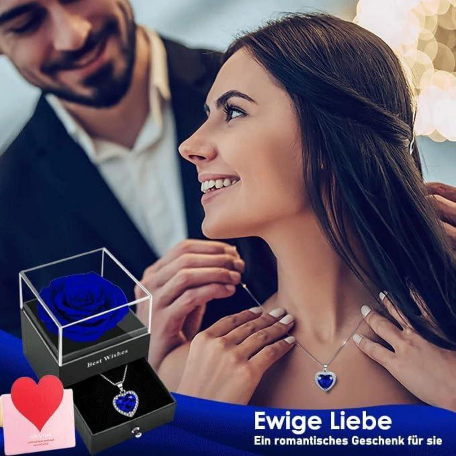 Ewige Rosenkette Blaue Infinity Herz Halskette Geschenkbox