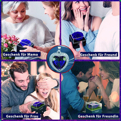 Ewige Blaue Rose Kette Silber 925 Birthstone Halskette Geschenkbox