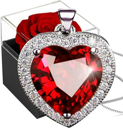 Ewige Rose Kette Silber 925 mit Rubin Herz Halskette