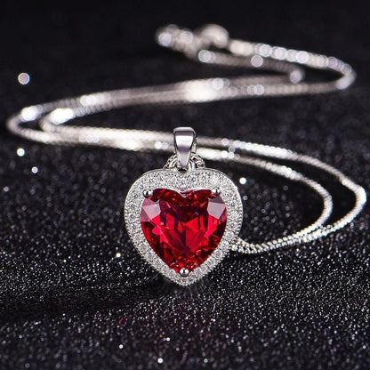 Ewige Rose Rubin Herz Halskette Silber 925 Geschenkbox Birthstone