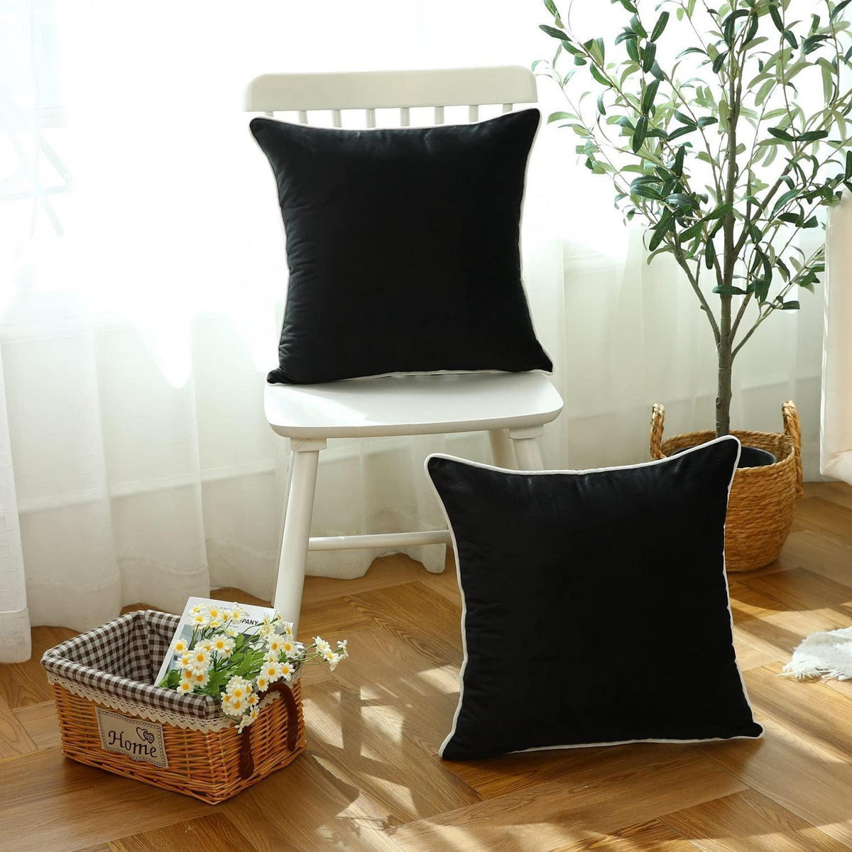 2x Samt Kissenbezug 30x30 cm Schwarz – Luxus Deko Kissen