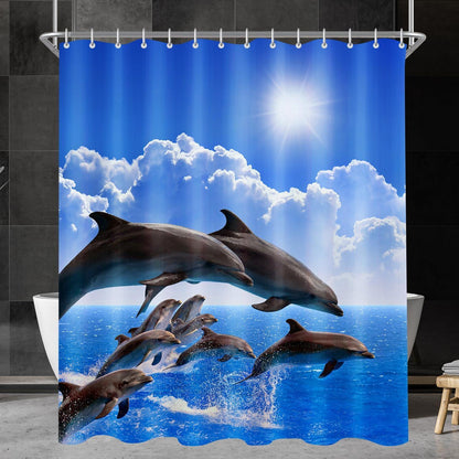 Wasserabweisender Delphin Duschvorhang 240x200cm mit beschwertem Saum