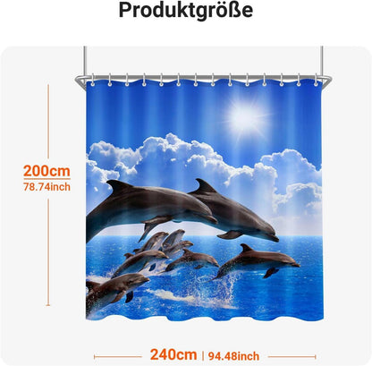 Duschvorhang Delphin 240x200cm Antischimmel Polyester Textil 16 Ösen