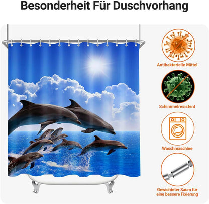 Duschvorhang Delphin 240x200cm Antischimmel Wasserabweisend Polyester