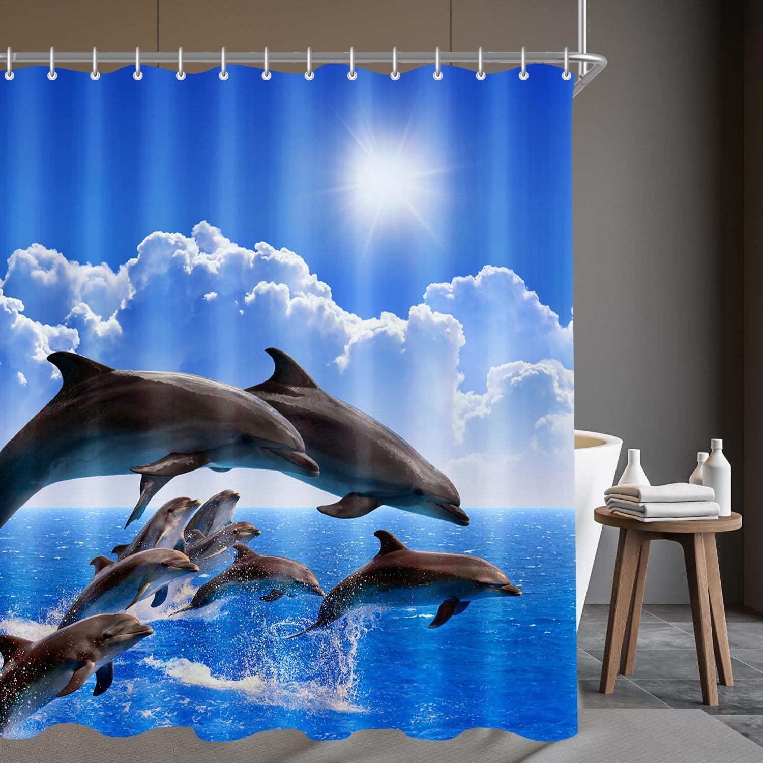 Duschvorhang Delphin 240x200cm Antischimmel Wasserabweisend Polyester