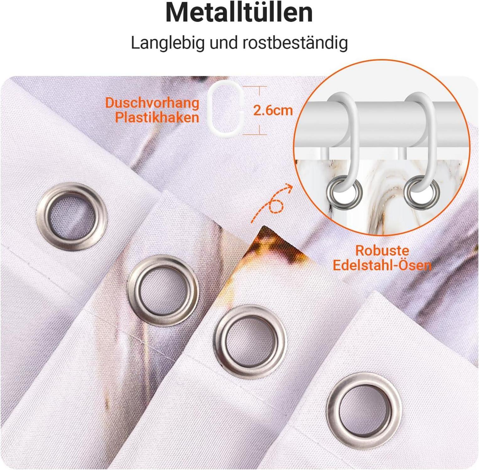 Duschvorhang Graugelb Marmor 120x180 Antischimmel Textil Polyester Ösen 8 Ringe