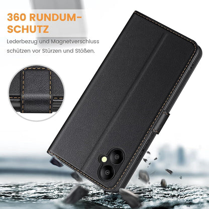 Samsung Galaxy A05 Handyhülle Schwarz Leder Wallet Case Standfunktion