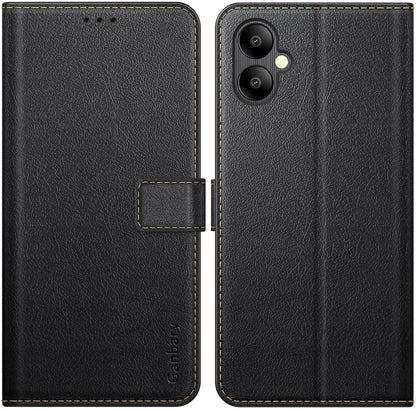 Samsung Galaxy A05 Handyhülle: Premium Leder Klapphülle mit Kartenschlitzen, Magnetverschluss und Standfunktion - Schwarz