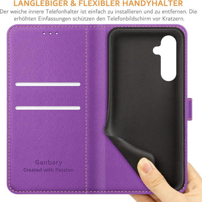 Handyhülle Samsung Galaxy A05s Leder Klapphülle Violett mit