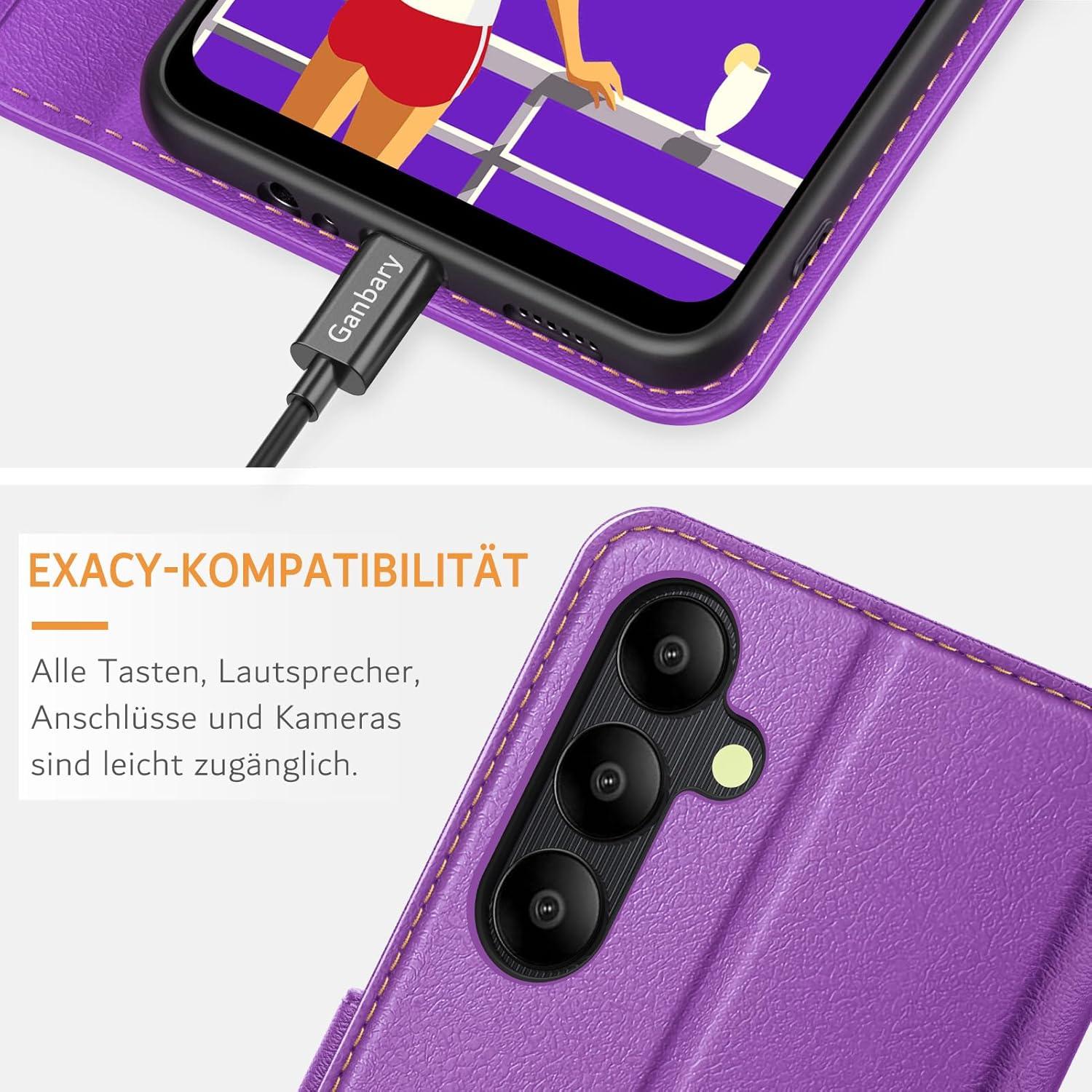 Handyhülle Samsung Galaxy A05s Premium Leder Klapphülle Violett Standfunktion