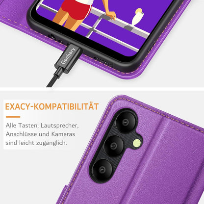 Handyhülle Samsung Galaxy A05s Premium Leder Klapphülle Violett Standfunktion