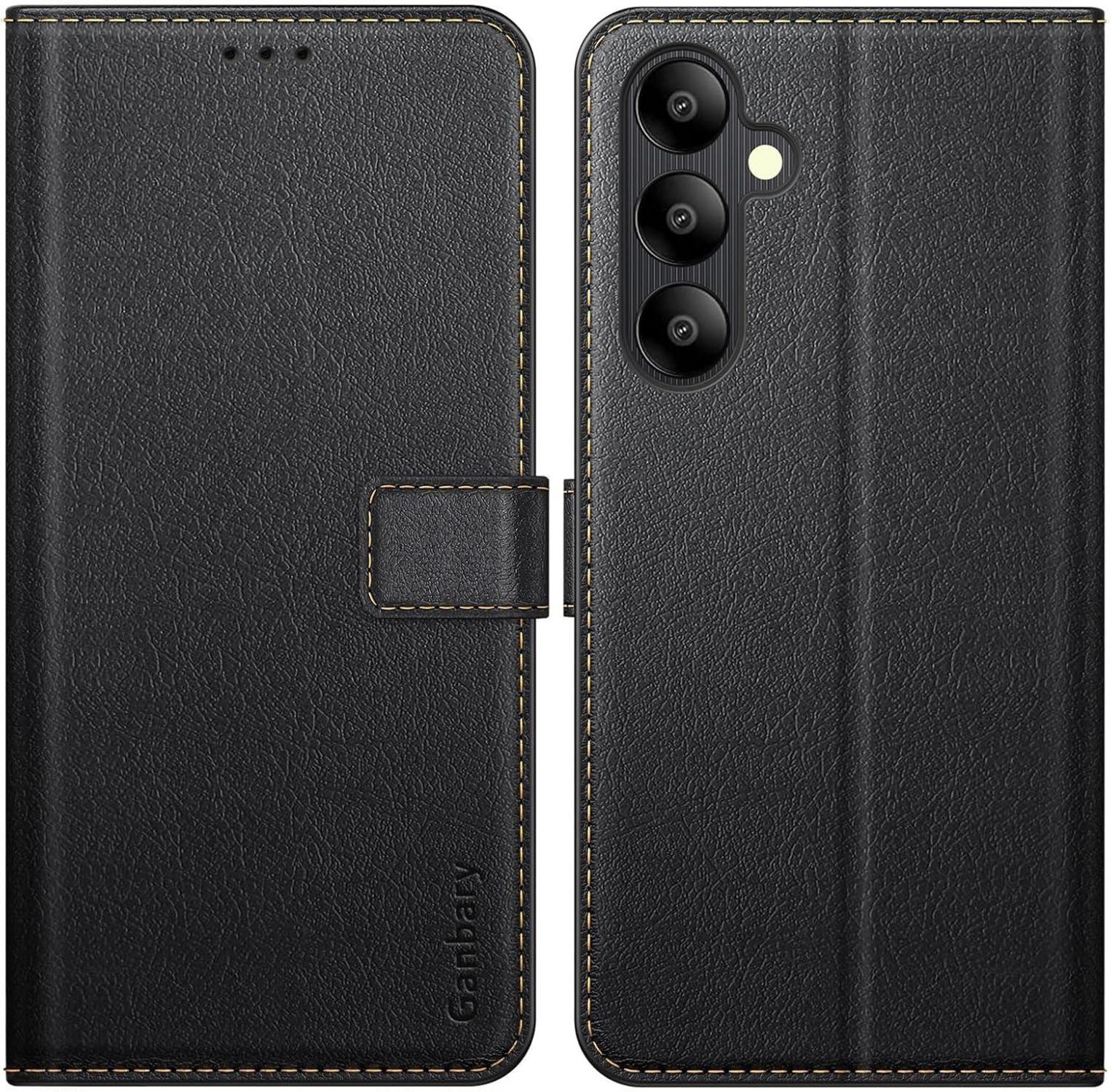 Samsung Galaxy A05s Handyhülle - Premium Leder Klapphülle mit Kartenschlitzen & Standfunktion, Schwarz