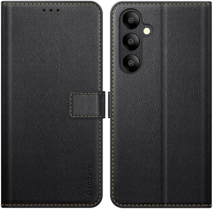Samsung Galaxy A05s Handyhülle - Premium Leder Klapphülle mit Kartenschlitzen & Standfunktion, Schwarz