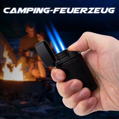 Sturmfeuerzeug Jetflamme, 2-Flammen Feuerzeug, Nachfüllbar Butangas, Geschenke Männer Frauen