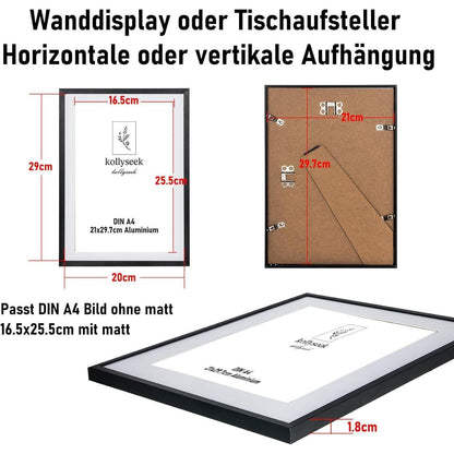 Moderne Schwarz Aluminium Bilderrahmen DIN A4 21x30 cm