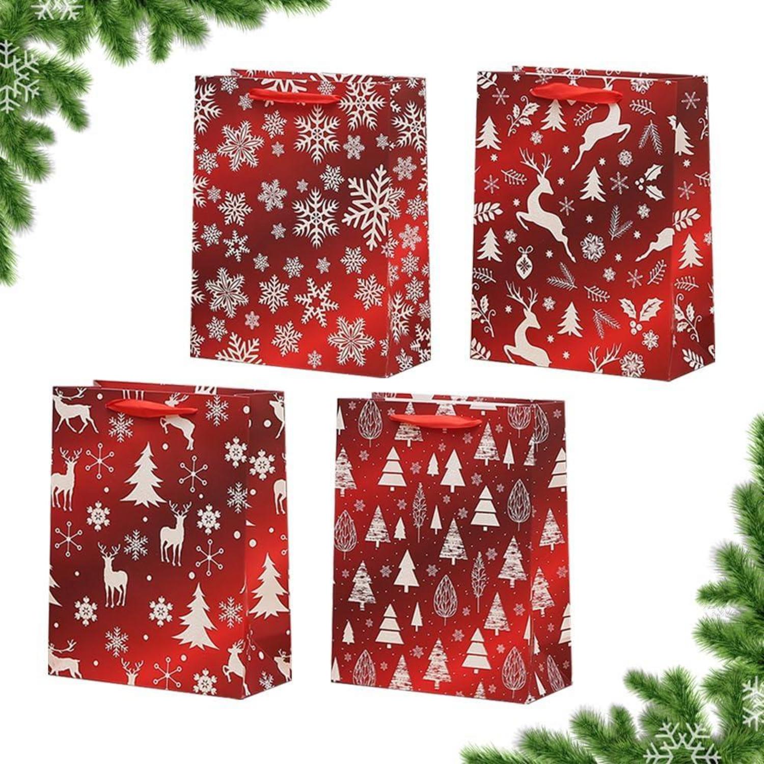 Weihnachtspapier-Geschenktüten 4er-Pack mit Griffen festliche Designs