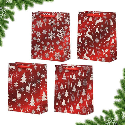 Weihnachtspapier-Geschenktüten 4er-Pack mit Griffen festliche Designs