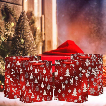 Weihnachtspapier-Geschenktüten 4er-Pack mit Griffen festliche Designs