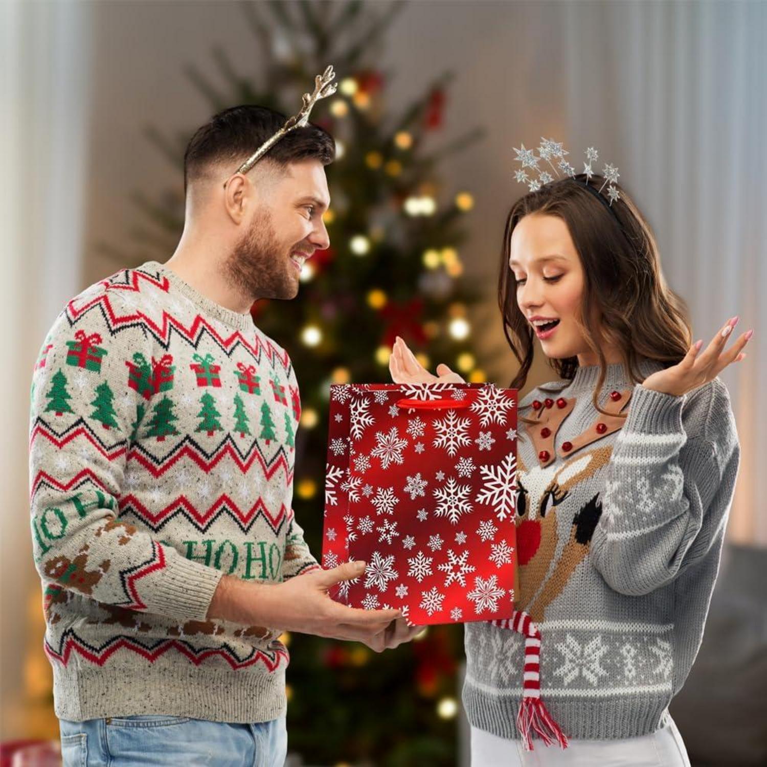 Weihnachtspapier-Geschenktüten 4er-Pack Griffen Rote Weihnachtsbonbons